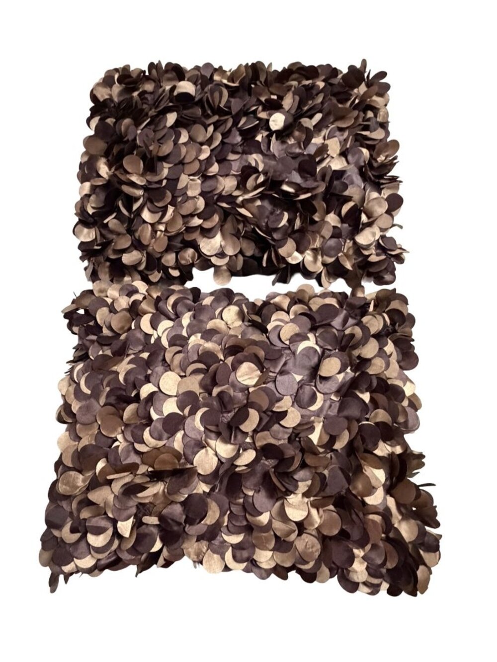 Pier 1 Imports Petal Pillows Brown Gold 3D Floral Throw Cushions 16x12 Set of 2